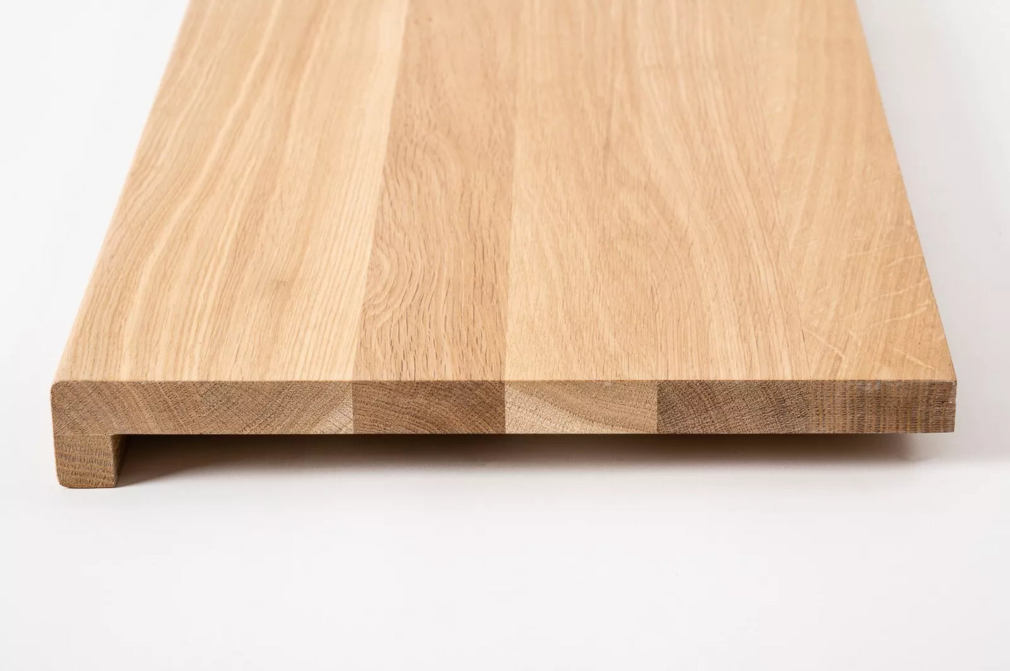 Stair tread Windowsill with overhang Oak A/B, full stave lamellas, 26 mm, Hard wax oil nature white