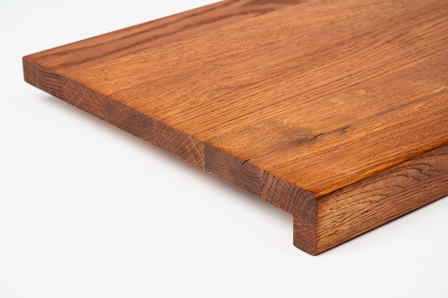 Stair tread Windowsill with overhang Oak Rustic, full stave lamellas, 26 mm, Cherry oil