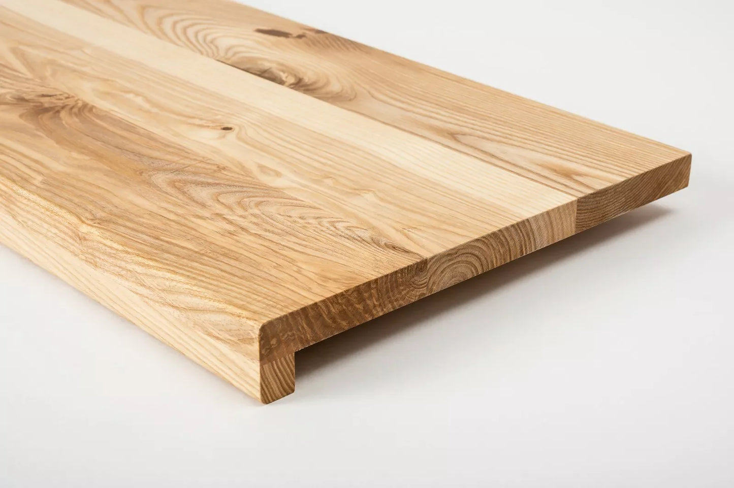 Stair tread Windowsill with overhang  Ash Rustic, full stave lamellas, 20 mm, Hard wax oil natur (colourless)