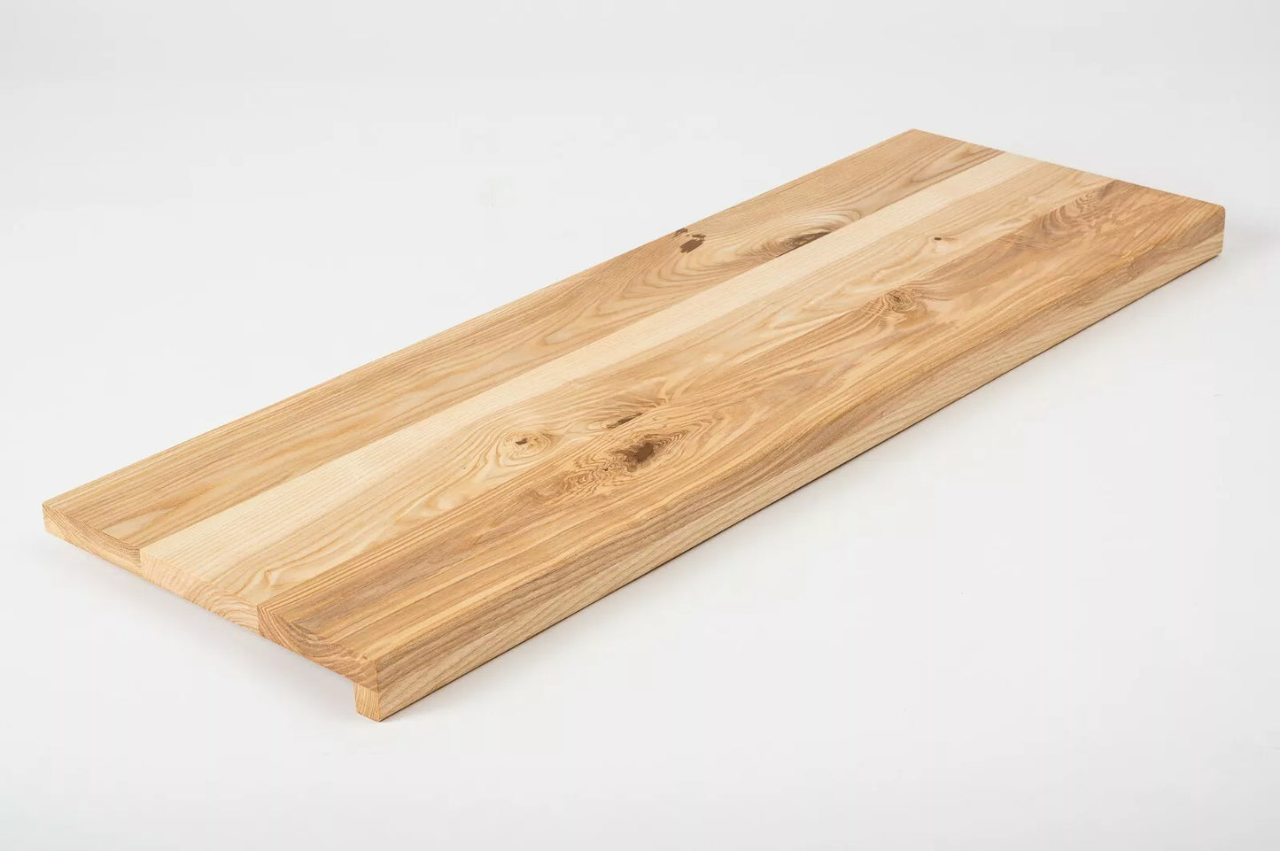 Stair tread Windowsill with overhang  Ash Rustic, full stave lamellas, 20 mm, Hard wax oil natur (colourless)