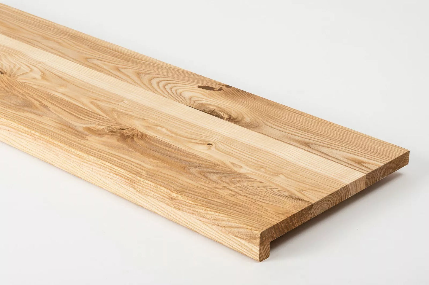 Stair tread Windowsill with overhang  Ash Rustic, full stave lamellas, 20 mm, Hard wax oil natur (colourless)
