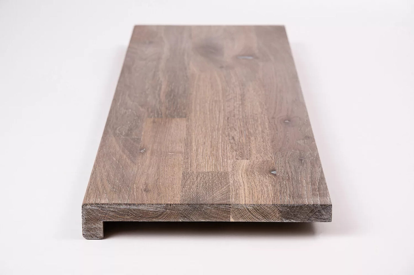 Stair tread Windowsill with overhang Smoked Oak Rustic, finger jointed lamellas, 20 mm, White oil