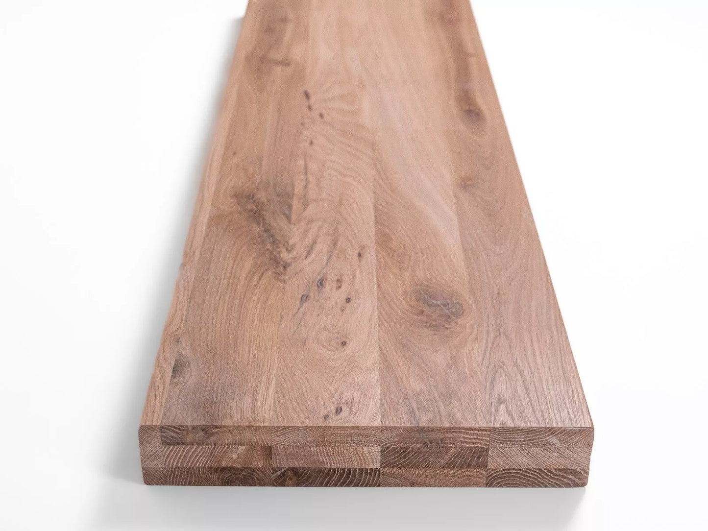 Shelf Stair tread Risers Windowsill Oak Rustic, full stave lamellas, 52 mm, 3-layer, White oil