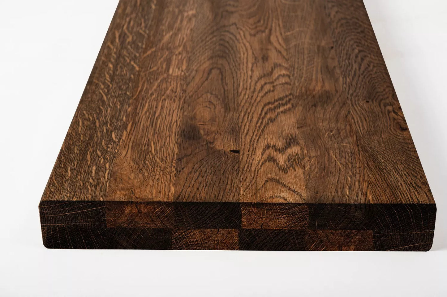 Shelf Stair tread Risers Windowsill Oak Rustic, full stave lamellas, 35 mm, 2-layer, Smoked oil