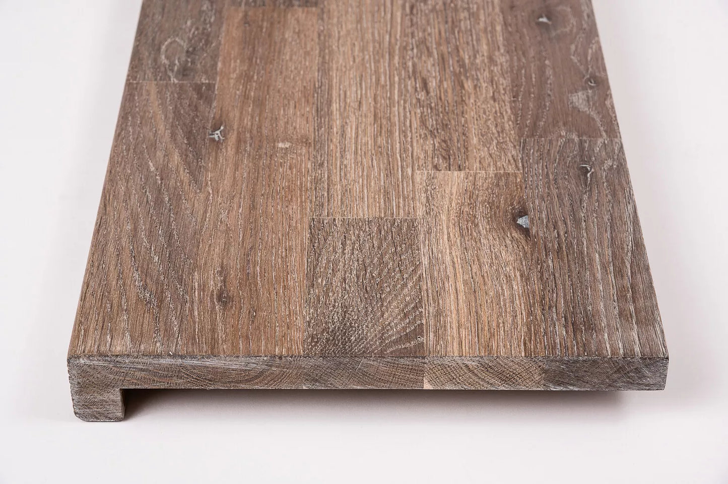 Stair tread Windowsill with overhang Smoked Oak Rustic, finger jointed lamellas, 20 mm, White oil