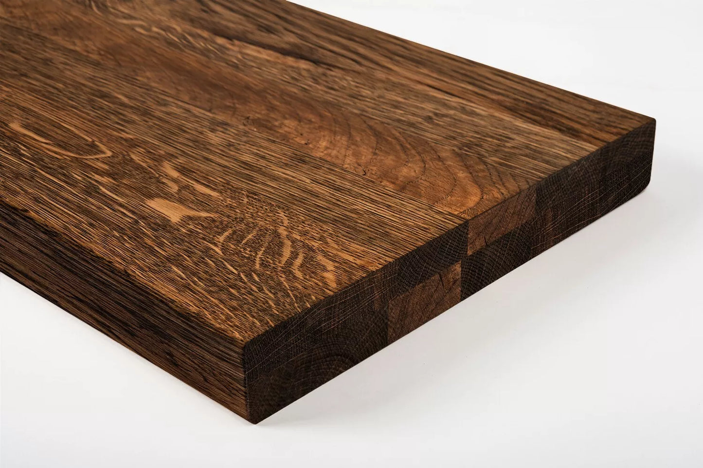Shelf Stair tread Risers Windowsill Oak Rustic, full stave lamellas, 35 mm, 2-layer, Smoked oil