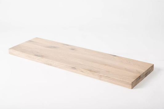 Shelf Stair tread Risers Windowsill Oak Rustic, full stave lamellas, 35 mm, 2-layer, Chalked white oil