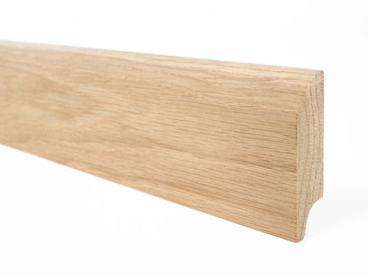Listwa przypodłogowa z litego dębu w klasie A/B, 18×70 mm, długość 0,8–1,8 m, z zaokrągleniem R = 20, w wykończeniu surowym (bez powłok)
