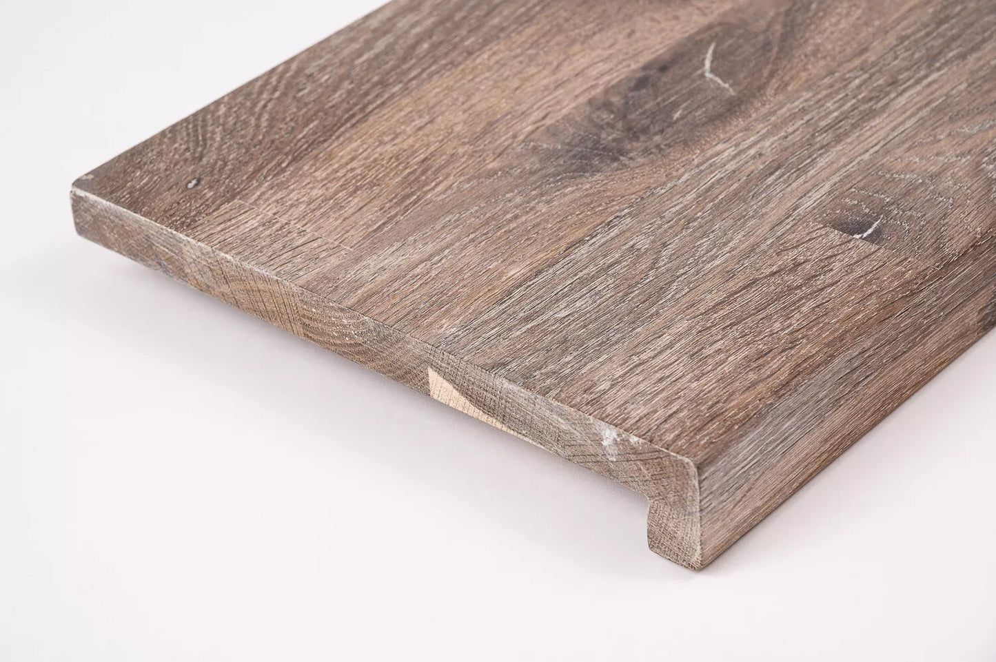 Stair tread Windowsill with overhang Smoked Oak Rustic, finger jointed lamellas, 20 mm, White oil