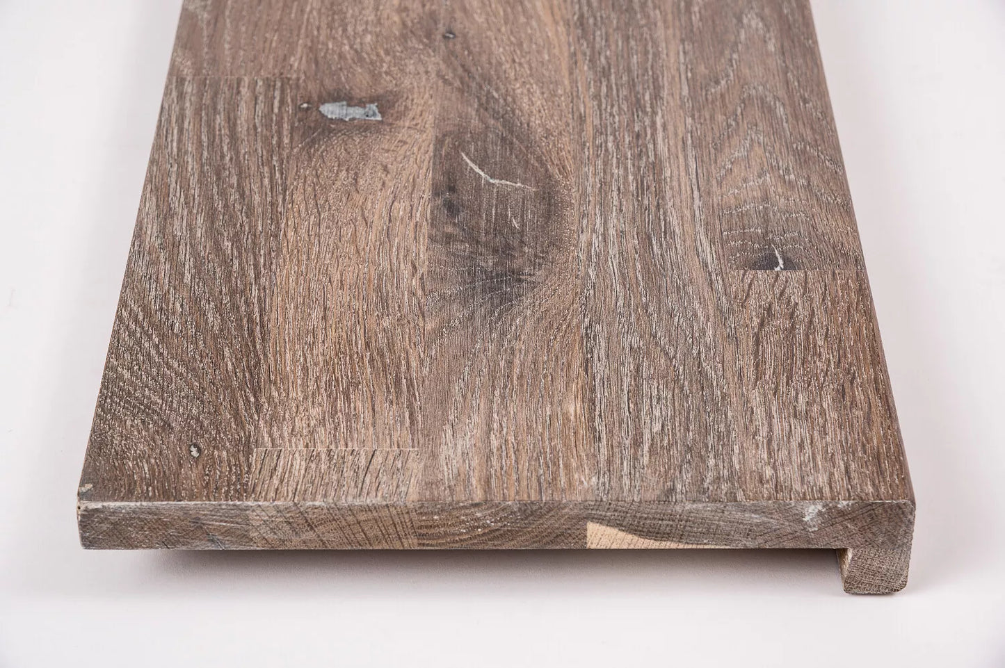 Stair tread Windowsill with overhang Smoked Oak Rustic, finger jointed lamellas, 20 mm, White oil