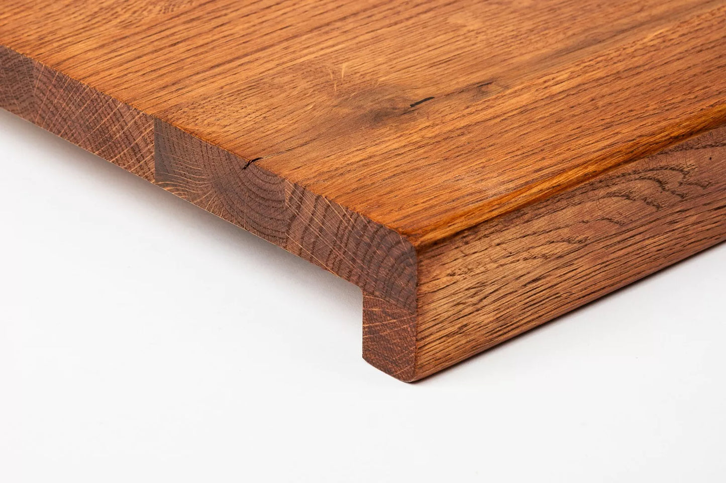 Stair tread Windowsill with overhang Oak Rustic, full stave lamellas, 26 mm, Cherry oil