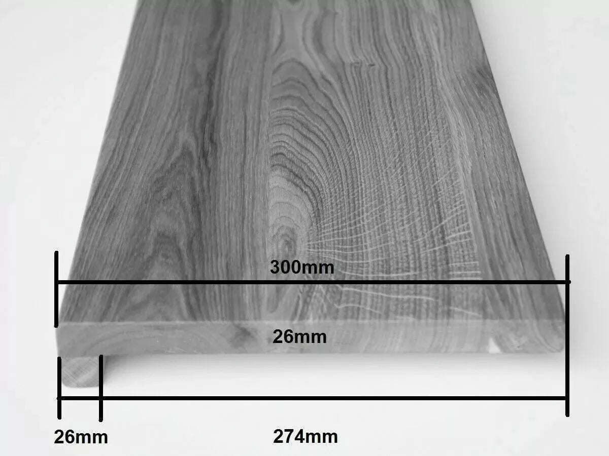 Stair tread Windowsill with overhang Oak Rustic, finger jointed lamellas, 26 mm, Walnut oil