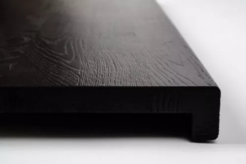 Stair tread Windowsill with overhang Oak Rustic, full stave lamellas, 20 mm, Brushed, Graphite black lacquered (RAL9011)