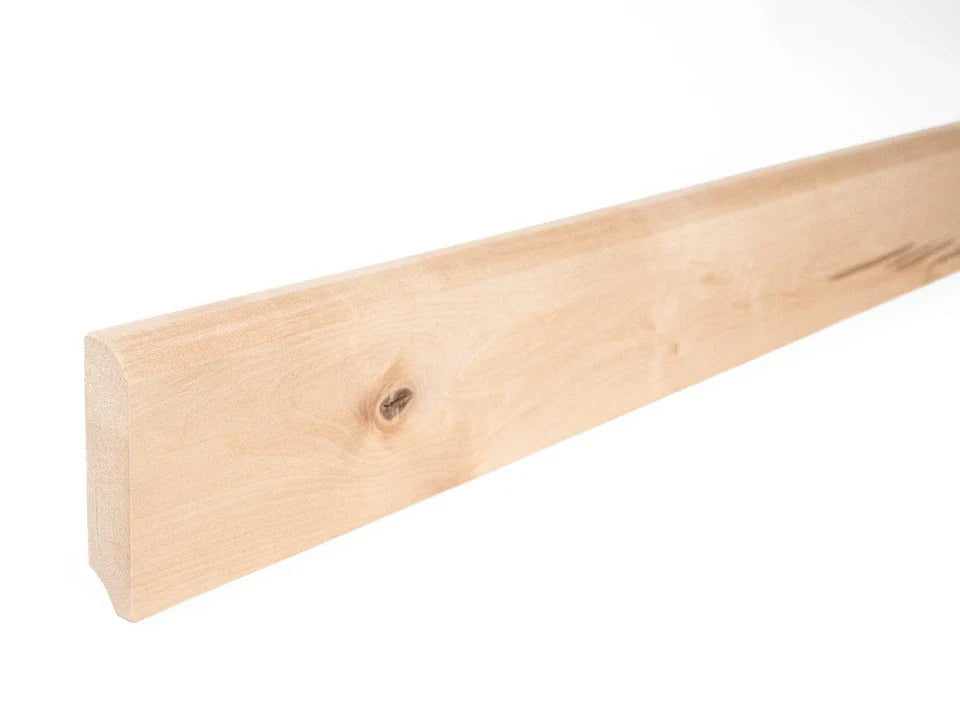 Listwa przypodłogowa lite drewno brzozowe, rustykalna 24x100 mm, surowa, długość 2000 mm, z promieniem 5 mm, bez wypełnienia