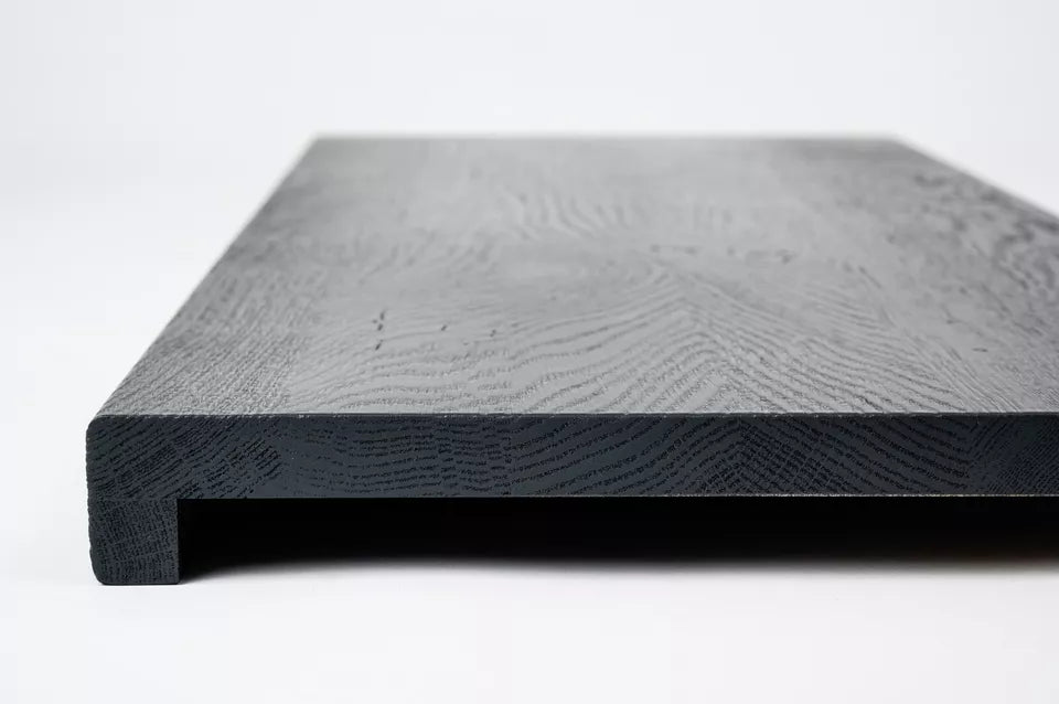 Stair tread Windowsill with overhang Oak Rustic, full stave lamellas, 20 mm, Brushed, Anthracite gray lacquered (RAL7016)