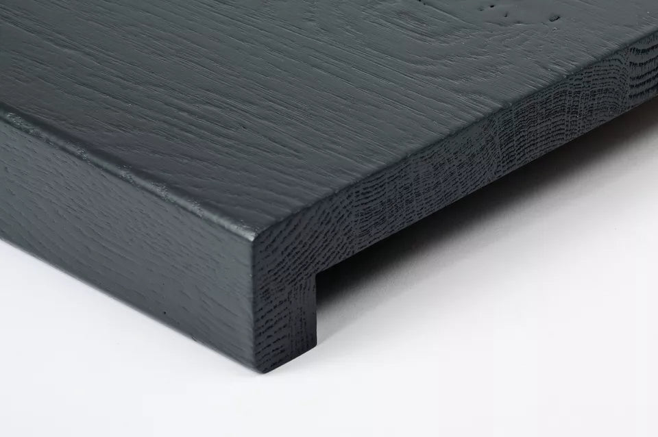 Stair tread Windowsill with overhang Oak Rustic, full stave lamellas, 20 mm, Brushed, Anthracite gray lacquered (RAL7016)