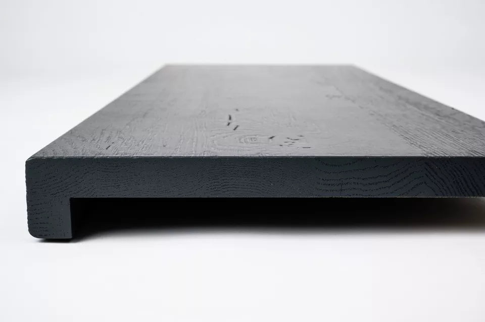 Stair tread Windowsill with overhang Oak Rustic, full stave lamellas, 20 mm, Brushed, Anthracite gray lacquered (RAL7016)